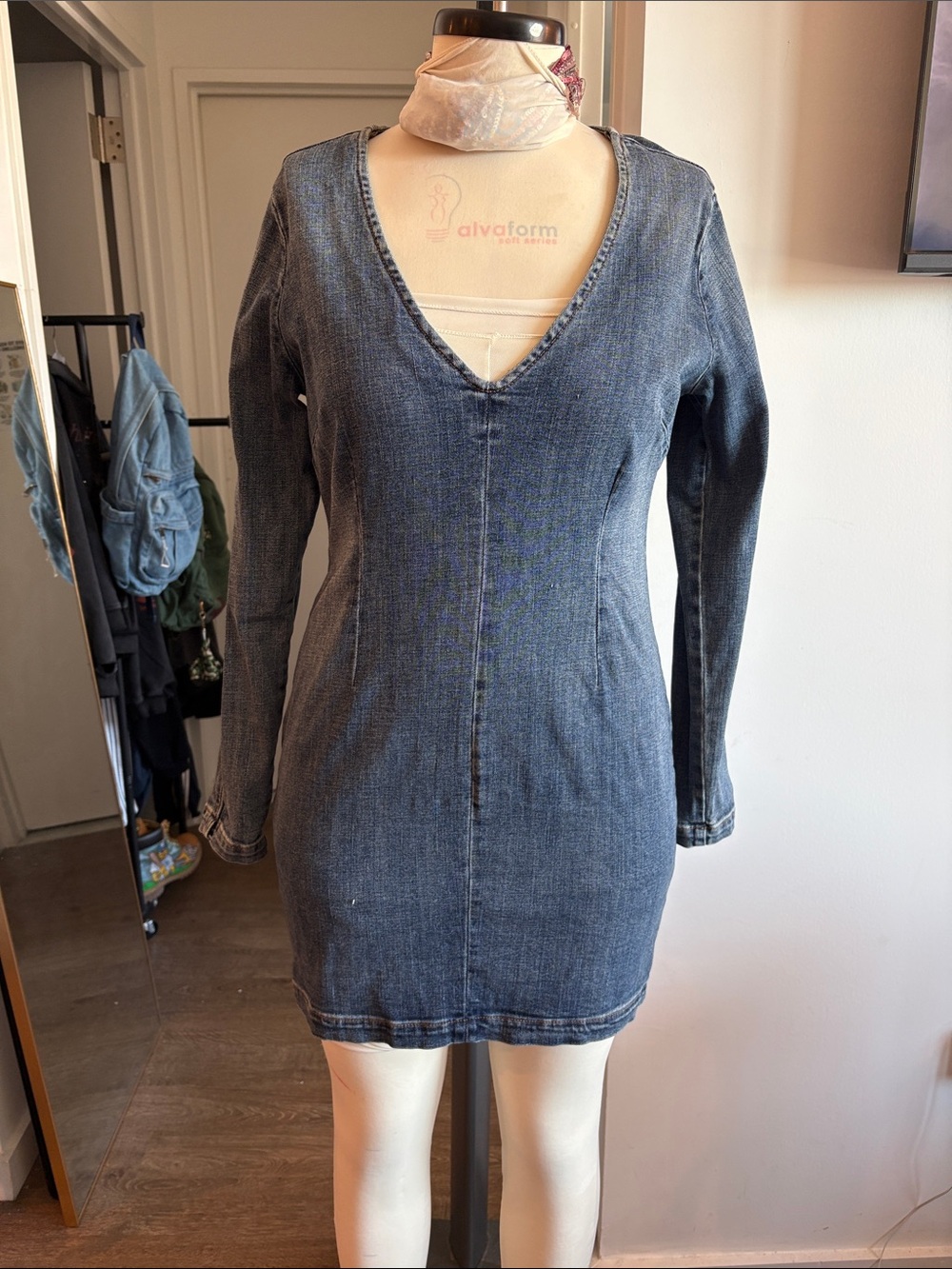 Guess Denim V-Neck Mini Dress - Blue